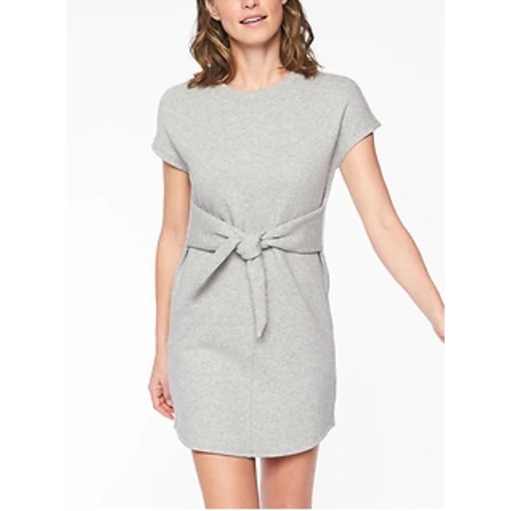 Athleta Embrace Sweatshirt Dress Tunic Size  M Gray Short Sleeves Belted